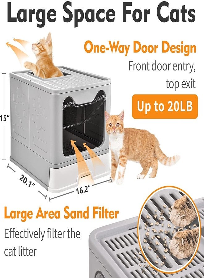 KittuPet صندوق فضلات القطط القابل للطي كبير الحجم من KittuPet، صندوق فضلات كبير جدًا بمدخل أمامي ومخرج علوي مع غطاء، من نوع الدرج مع مجرفة فضلات، مرحاض قطط مضاد للتناثر وسهل التنظيف - 51 × 41 × 38 سم، أزرق - Image 2